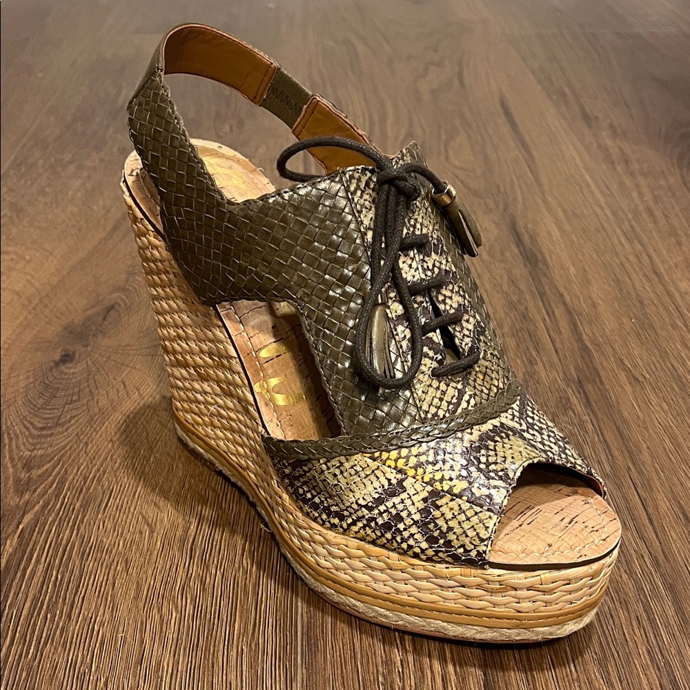 Sam Edelman | New Tinley platform 5” wedge heel sandal snakeskin women size 9.5